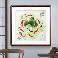 积善 新中式工笔国画花鸟画客厅办公室装饰字画走廊过道玄关竖版挂画餐厅壁画九鱼图墙画 运转图 手绘85x85实木外框+有机玻璃