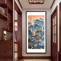 积善 纯手绘国画山水画客厅装饰字画办公室书房靠山招财挂画沙发背景墙壁画走廊过道玄关画 福地雅居 四尺带框165*80cm/幅