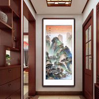 积善 纯手绘国画山水画客厅装饰字画办公室书房靠山招财挂画沙发背景墙壁画走廊过道玄关画 山里人家 四尺带框165*80cm/幅