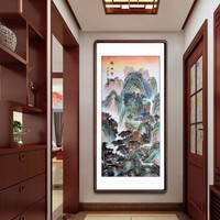 积善 纯手绘国画山水画客厅装饰字画办公室书房靠山招财挂画沙发背景墙壁画走廊过道玄关画 福山宝地 四尺带框165*80cm/幅