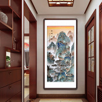 积善 纯手绘国画山水画客厅装饰字画办公室书房靠山招财挂画沙发背景墙壁画走廊过道玄关画 松风泉韵 四尺带框165*80cm/幅