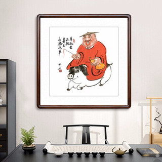 积善 现代新中式国画客厅装饰字画山水画沙发背景墙画办公室搞笑人物挂画餐厅走廊玄关壁画 有钱真好 三尺斗方带框65x65cm/幅