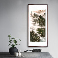 积善 中式玄关客厅装饰画国画山水画沙发背景墙挂画办公室字画走廊过道壁画 云峰清韵锦绣新 小六尺(实木外框+有机玻璃)217*83cm/幅