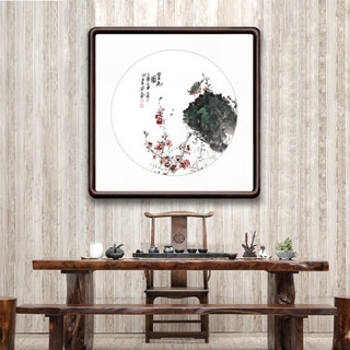 积善 新中式花鸟画客厅装饰画办公室字画走廊过道玄关竖版挂画餐厅壁画 赏花图 65x65cm/幅