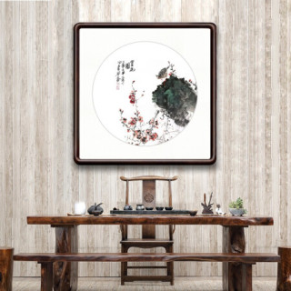 积善 新中式花鸟画客厅装饰画办公室字画走廊过道玄关竖版挂画餐厅壁画 赏花图 65x65cm/幅