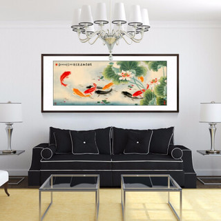 积善 中式客厅装饰画国画花鸟画九鱼图办公室沙发背景墙壁画卧室床头挂画走廊过道玄关字画 压花原木色 四尺带框165*80cm/幅