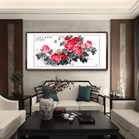 积善  中式客厅装饰画手绘国画牡丹画卧室床头沙发背景墙壁画酒店办公室字画花开富贵卧室挂画 四尺花开富贵B 四尺带框165*80cm/幅