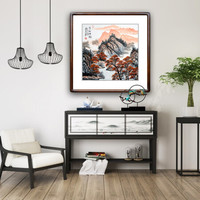 积善 名家手绘斗方山水画客厅装饰画字画沙发背景墙挂画壁画玄关过道走廊有框画 金秋神韵B 85x85cm/幅
