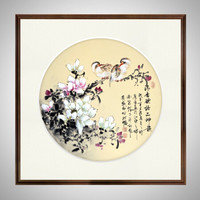 积善 现代中式客厅装饰画走廊过道玄关斗方挂画沙发背景墙字画书房茶室壁画 黄杨胡桃色 85X85cm