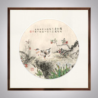 积善 现代中式客厅装饰画走廊过道玄关斗方挂画沙发背景墙字画书房茶室壁画 C款—黄杨木胡桃色 65X65cm
