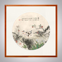 积善 现代中式客厅装饰画走廊过道玄关斗方挂画沙发背景墙字画书房茶室壁画 C款—黄杨木柚木色 65X65cm