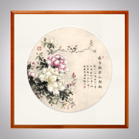 积善 现代中式客厅装饰画走廊过道玄关斗方挂画沙发背景墙字画书房茶室壁画 B款—黄杨木柚木色 55X55cm
