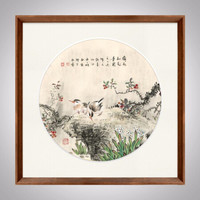 积善 现代中式客厅装饰画走廊过道玄关斗方挂画沙发背景墙字画书房茶室壁画 C款-桐木 65X65cm
