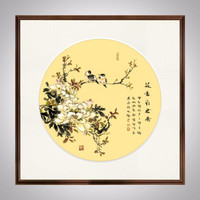 积善 现代中式客厅装饰画走廊过道玄关斗方挂画沙发背景墙字画书房茶室壁画 A款-黄杨木胡桃色 55X55cm