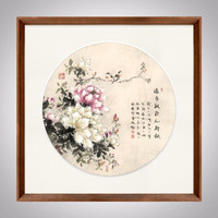 积善 现代中式客厅装饰画走廊过道玄关斗方挂画沙发背景墙字画书房茶室壁画 B款-桐木 55X55cm