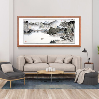 积善 手绘鸿运当头国画山水画客厅装饰画中式办公室字画挂画风水画靠山图聚宝盆沙发背景墙壁画 E款压花原木色 四尺带框165*80cm/幅