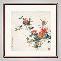 积善 新中式国画斗方花鸟画花开富贵客厅沙发背景墙装饰画牡丹字画卧室走廊过道玄关挂画 春暖花开 85x85实木外框+有机玻璃