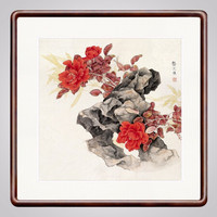 积善 新中式国画斗方花鸟画花开富贵客厅沙发背景墙装饰画牡丹字画卧室走廊过道玄关挂画 国色天香 55x55实木外框+有机玻璃