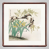 积善 新中式国画斗方花鸟画花开富贵客厅沙发背景墙装饰画牡丹字画卧室走廊过道玄关挂画 幽谷兰香 65x65实木外框+有机玻璃