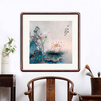 积善 新中式国画斗方花鸟画花开富贵客厅沙发背景墙装饰画牡丹字画卧室走廊过道玄关挂画 蝶恋花 65x65实木外框+有机玻璃
