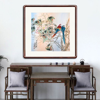积善 新中式国画斗方花鸟画花开富贵客厅沙发背景墙装饰画牡丹字画卧室走廊过道玄关挂画 清雅为伴 55x55实木外框+有机玻璃