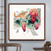 积善 新中式国画斗方花鸟画花开富贵客厅沙发背景墙装饰画牡丹字画卧室走廊过道玄关挂画 秋实图 55x55实木外框+有机玻璃