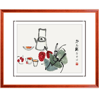 积善 新中式实木电表箱装饰字画餐厅挂画液压上翻配电箱画电闸盒客厅遮挡画现代简约弱电箱总开关 端午美味 63*43可覆盖(51*31)实木外框+有机玻璃