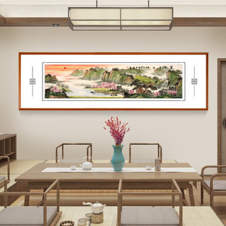 积善 现代中式手绘山水装饰画客厅沙发背景墙字画旭日东升聚宝盆风景挂画靠山鸿运当头办公室壁画 富山贵水 216X66cm/幅