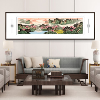 积善 现代中式手绘山水装饰画客厅沙发背景墙字画旭日东升聚宝盆风景挂画靠山鸿运当头办公室壁画 富山贵水 216X66cm/幅