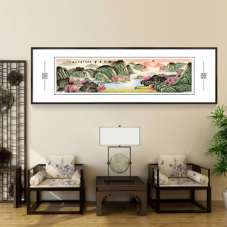 积善 现代中式手绘山水装饰画客厅沙发背景墙字画旭日东升聚宝盆风景挂画靠山鸿运当头办公室壁画 富山贵水 216X66cm/幅
