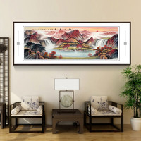 积善 手绘国画鸿运当头山水画办公室字画客厅装饰画餐厅沙发背景墙壁画现代中式家居挂画 旭日东升D 小六尺217*83cm/幅（实木外框+有机玻璃）