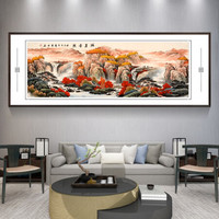 积善 手绘国画鸿运当头山水画办公室字画客厅装饰画餐厅沙发背景墙壁画现代中式家居挂画 鸿运当头A 小六尺217*83cm/幅（实木外框+有机玻璃）