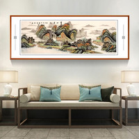积善 手绘国画鸿运当头山水画办公室字画客厅装饰画餐厅沙发背景墙壁画现代中式家居挂画 富山贵水 小六尺217*83cm/幅（实木外框+有机玻璃）