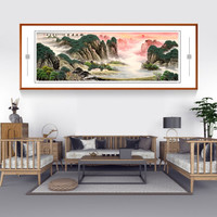 积善 手绘国画鸿运当头山水画办公室字画客厅装饰画餐厅沙发背景墙壁画现代中式家居挂画 旭日东升A 小六尺217*83cm/幅（实木外框+有机玻璃）