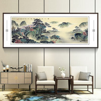 积善 手绘国画鸿运当头山水画办公室字画客厅装饰画餐厅沙发背景墙壁画现代中式家居挂画 松下抚琴觅知音 小六尺217*83cm/幅（实木外框+有机玻璃）