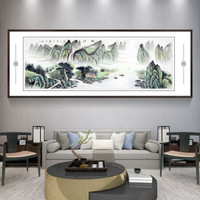 积善 手绘国画鸿运当头山水画办公室字画客厅装饰画餐厅沙发背景墙壁画现代中式家居挂画 福地雅居 小六尺217*83cm/幅（实木外框+有机玻璃）