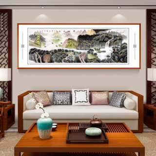 积善 手绘国画鸿运当头山水画办公室字画客厅装饰画餐厅沙发背景墙壁画现代中式家居挂画 福地雅居 小六尺217*83cm/幅（实木外框+有机玻璃）