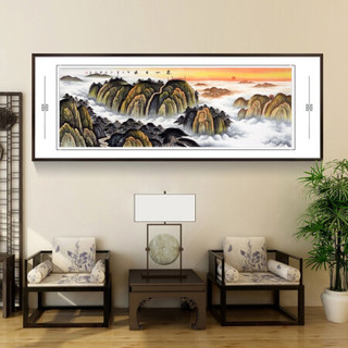 积善 手绘国画鸿运当头山水画办公室字画客厅装饰画餐厅沙发背景墙壁画现代中式家居挂画 福地雅居 小六尺217*83cm/幅（实木外框+有机玻璃）