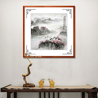 积善 现代中式手绘山水装饰画客厅沙发背景墙壁画风景挂画靠山办公室字画走廊过道玄关画 千重云峰万重景-斗方 65*65cm/幅