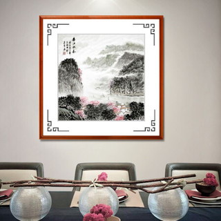 积善 现代中式手绘山水装饰画客厅沙发背景墙壁画风景挂画靠山办公室字画走廊过道玄关画 春江帆影-斗方 217*110cm/幅