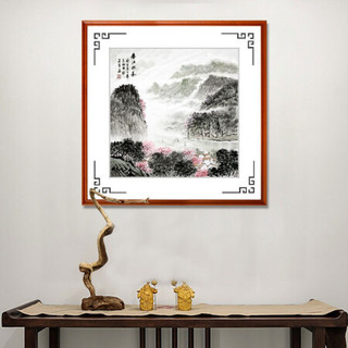 积善 现代中式手绘山水装饰画客厅沙发背景墙壁画风景挂画靠山办公室字画走廊过道玄关画 春江帆影-斗方 217*110cm/幅