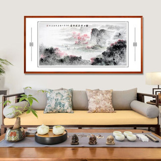 积善 现代中式手绘山水装饰画客厅沙发背景墙壁画风景挂画靠山办公室字画走廊过道玄关画 碧江春景展新图三尺四尺大六 125*65cm/幅