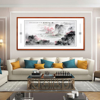 积善 现代中式手绘山水装饰画客厅沙发背景墙壁画风景挂画靠山办公室字画走廊过道玄关画 碧江春景展新图三尺四尺大六 125*65cm/幅