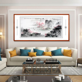 积善 现代中式手绘山水装饰画客厅沙发背景墙壁画风景挂画靠山办公室字画走廊过道玄关画 碧江春景展新图三尺四尺大六 125*65cm/幅