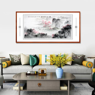 积善 现代中式手绘山水装饰画客厅沙发背景墙壁画风景挂画靠山办公室字画走廊过道玄关画 碧江春景展新图三尺四尺大六 125*65cm/幅
