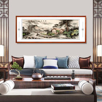 积善 中式手绘国画山水画办公室书房字画客厅沙发背景墙装饰画卧室挂画 B款 217*83cm/幅