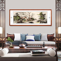 积善 中式手绘国画山水画办公室书房字画客厅沙发背景墙装饰画卧室挂画 D款 217*83cm/幅