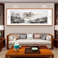 积善 中式纯手绘国画山水画客厅装饰画办公室字画书房挂画风水聚宝盆沙发背景墙壁画靠山图风景画 松风积翠 小六尺带框217x83cm/幅