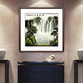 积善 国画山水画中式客厅沙发背景墙装饰画领导办公室字画过道玄关挂画走廊壁画 松山飞瀑 有框85x85cm（实木外框+有机玻璃）