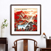 积善 国画山水画中式客厅沙发背景墙装饰画领导办公室字画过道玄关挂画走廊壁画 鸿运当头 有框85x85cm（实木外框+有机玻璃）